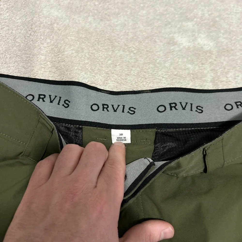 Orvis Stretch Cargo Shorts Mens 38 Olive Army Green Wicking Performance Hiking